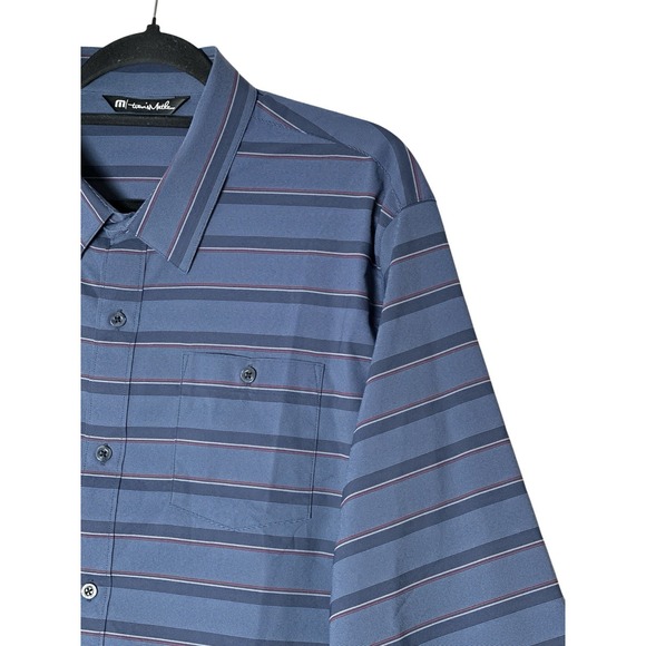 Travis Mathew Shirt Mens Size‎ XL Blue Striped Lo G Sleeve Stretch Button Front - Picture 8 of 8